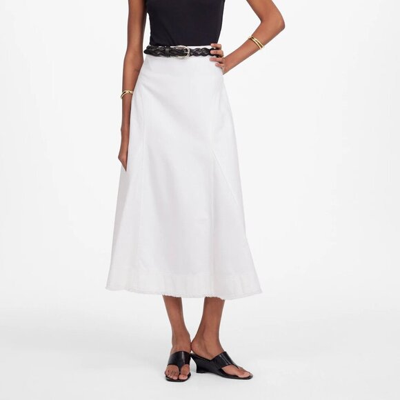 Madewell Fluted Distressed Raw Hem Flared Midi Skirt Tile White Size 24 NWT - Picture 1 of 8